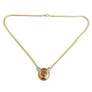 Vintage Gold Tone Necklace Snake Chain Purple Pink Rhinestone Choker 60s Retro